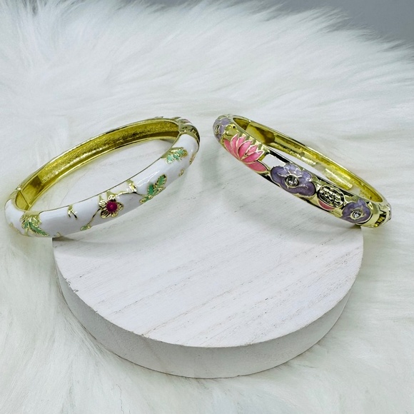 Flower Enamel Cloisonne Bracelet Bangle Bundle - 2 Bangles - Picture 1 of 8